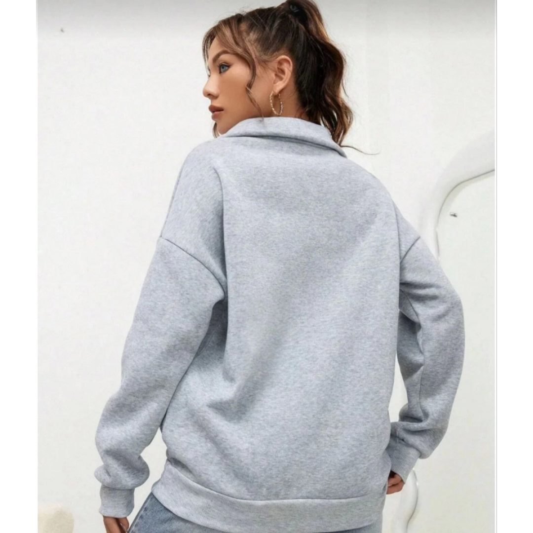 Unisex Uzun Kol Yarım Farmuarlı Yakalı Basic SweatShirt - Gri 131437 Unisex Uzun Kol Yarım Farmuarlı Yakalı Basic SweatShirt - Gri 131437
