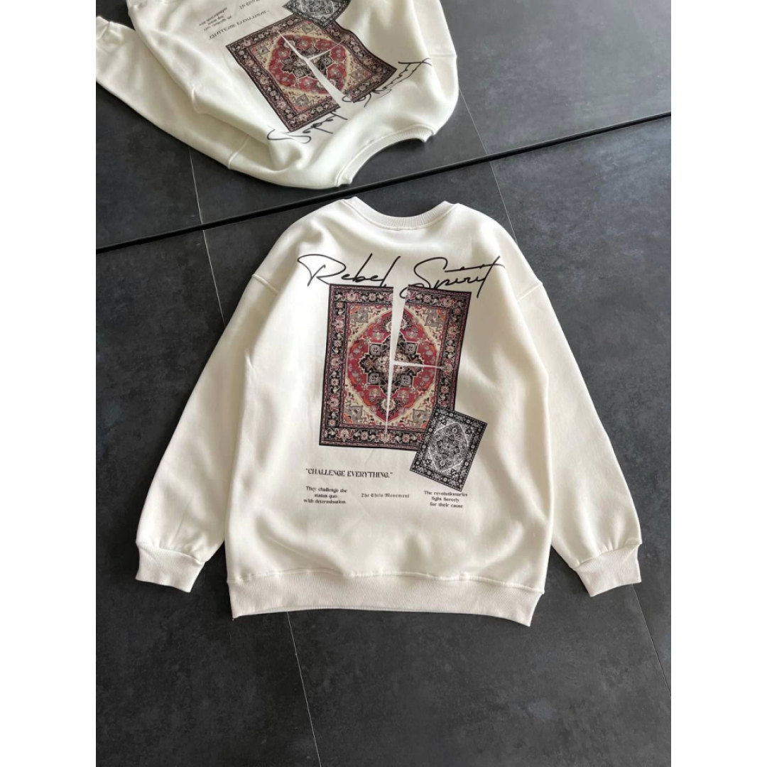 Bisiklet Yaka Baskılı SweatShirt - Beyaz 131441
