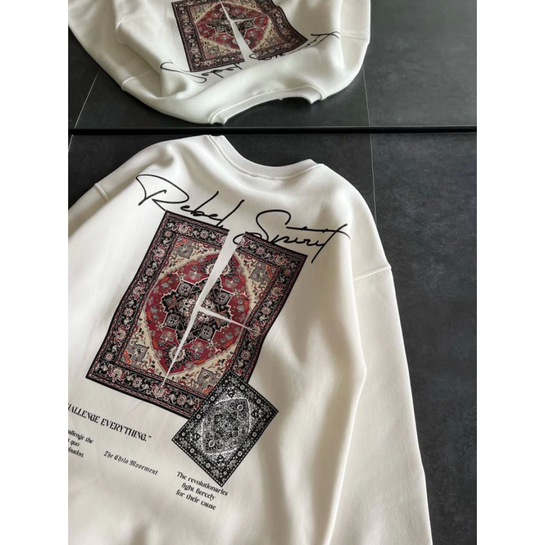 Bisiklet Yaka Baskılı SweatShirt - Beyaz 131441
