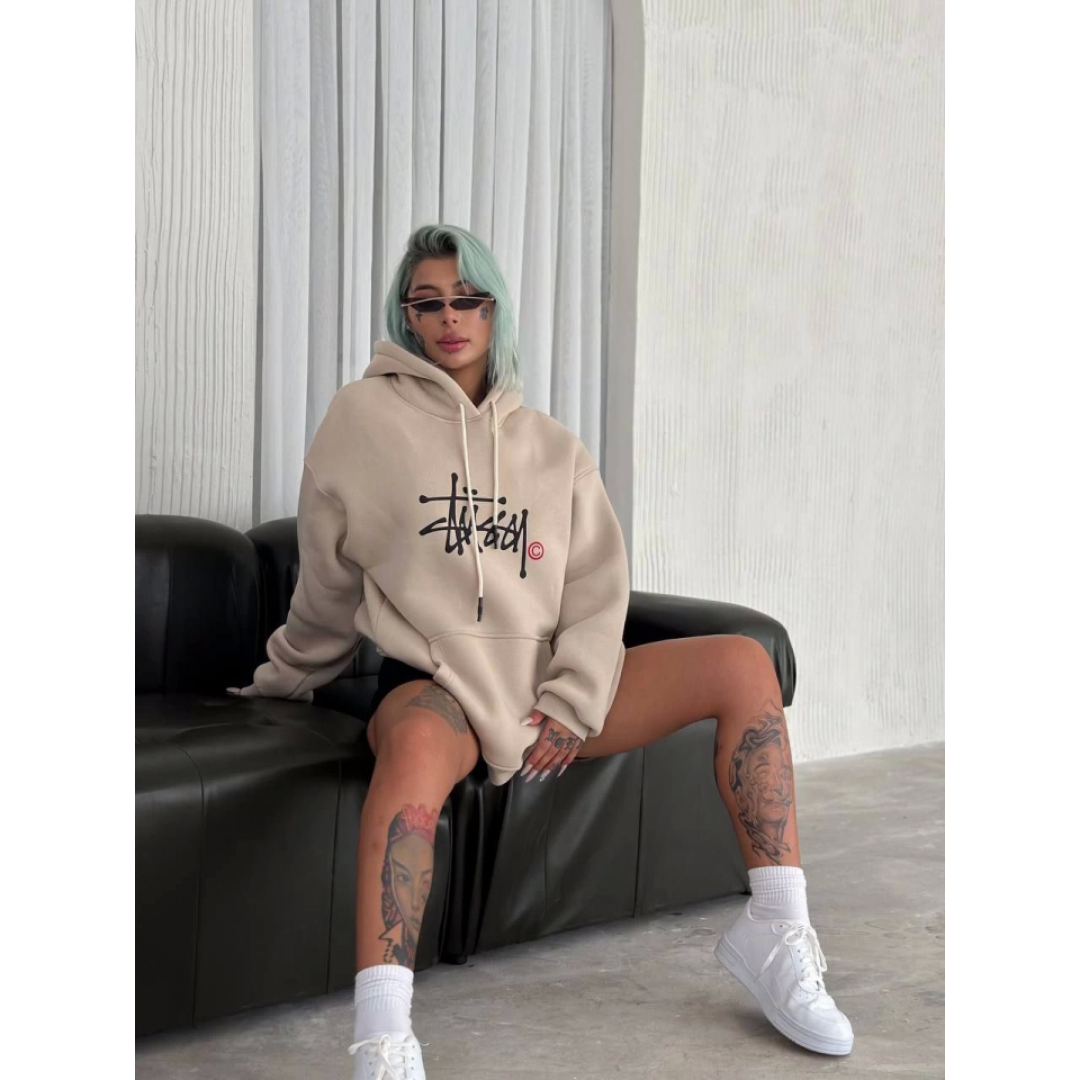Üç İplik Kapşonlu Baskılı SweatShirt - Bej - 131446 Üç İplik Kapşonlu Baskılı SweatShirt - Bej - 131446