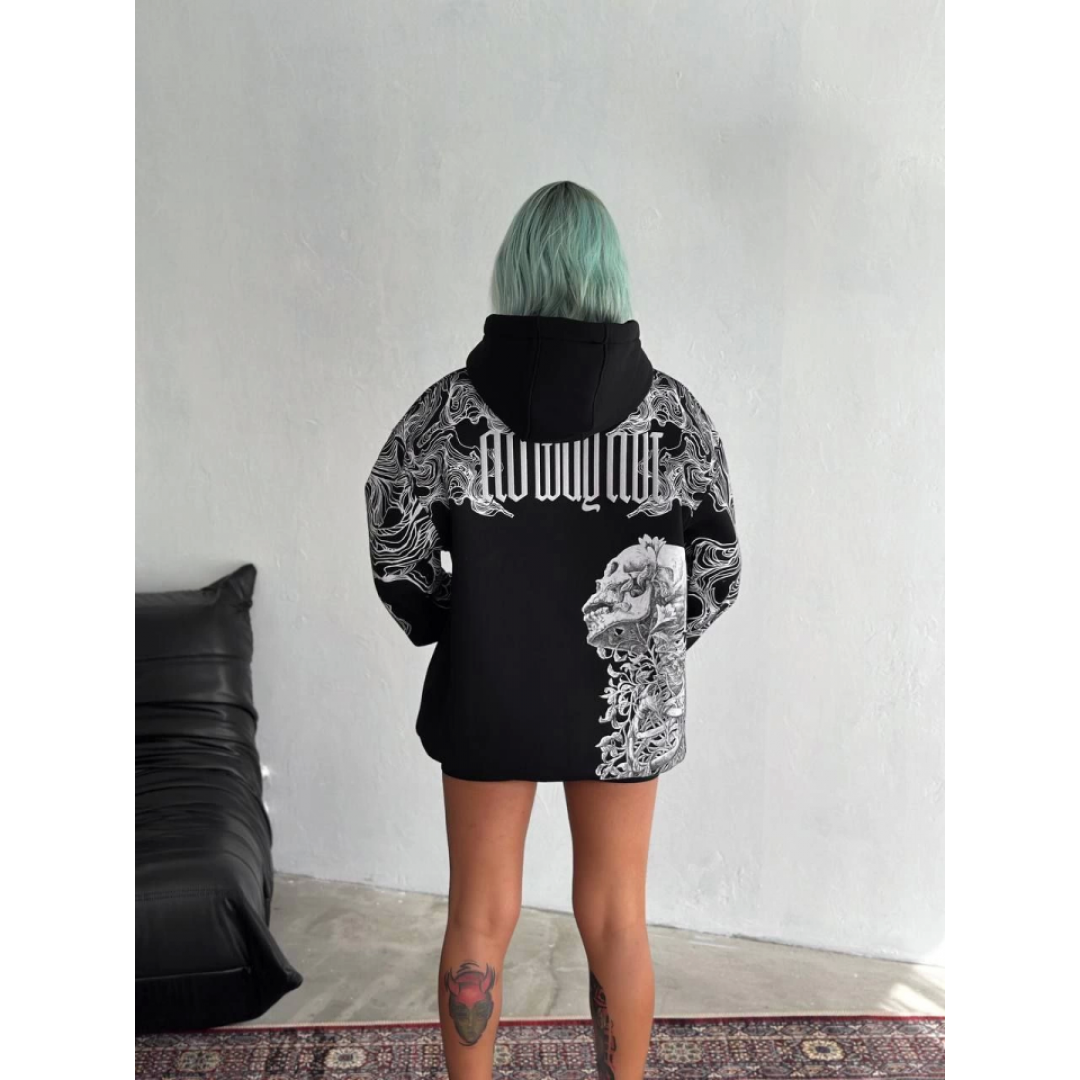 Kışlık Üç İplik Baskılı Kapşonlu SweatShirt - Siyah 131532 Kışlık Üç İplik Baskılı Kapşonlu SweatShirt - Siyah 131532