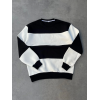 Parçalı Bisiklet Yaka Baskılı SweatShirt - Siyah 131540