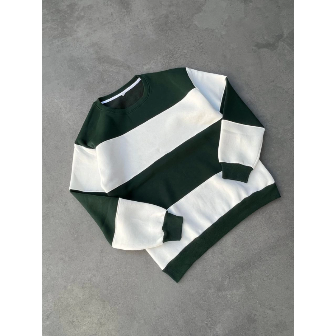 Parçalı Bisiklet Yaka Baskılı SweatShirt - Yeşil 131542