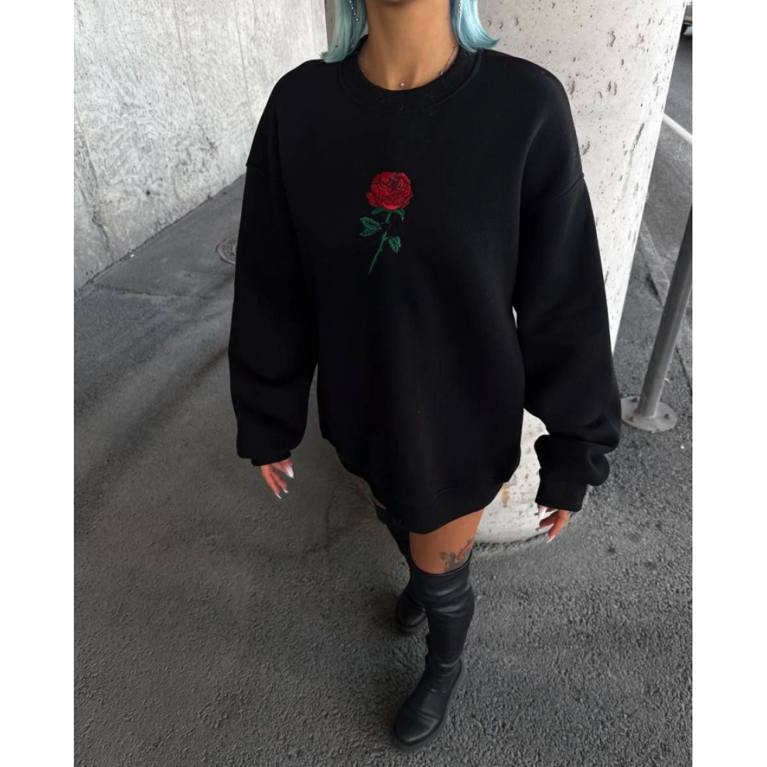 Oversize Üç İplik Bisiklet Yaka Baskılı SweatShirt - Siyah 131695 Oversize Üç İplik Bisiklet Yaka Baskılı SweatShirt - Siyah 131695