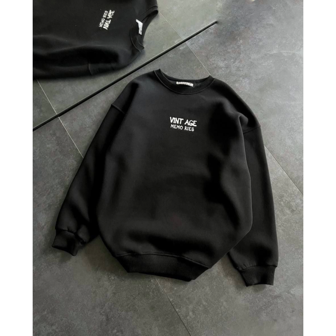 Bisiklet Yaka Üç İplik Baskılı Oversize SweatShirt - Siyah 131698 Bisiklet Yaka Üç İplik Baskılı Oversize SweatShirt - Siyah 131698