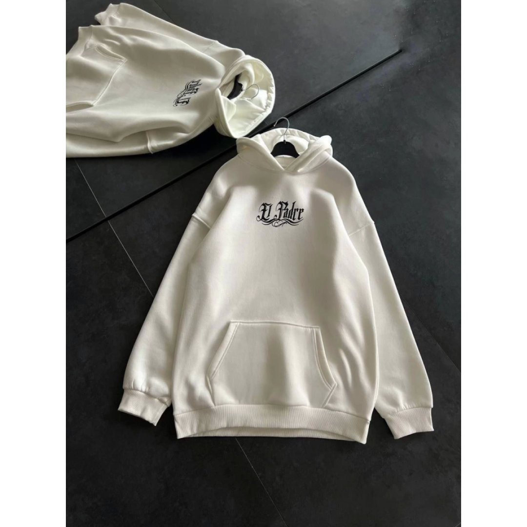 Üç İplik Penye Uzun Kol Kapşonlu Baskılı SweatShirt - Beyaz 131701