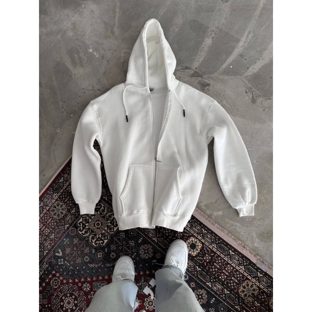 Oversize Tam Fermuarlı Uzun Kol Hırka - Beyaz 131807 Oversize Tam Fermuarlı Uzun Kol Hırka - Beyaz 131807