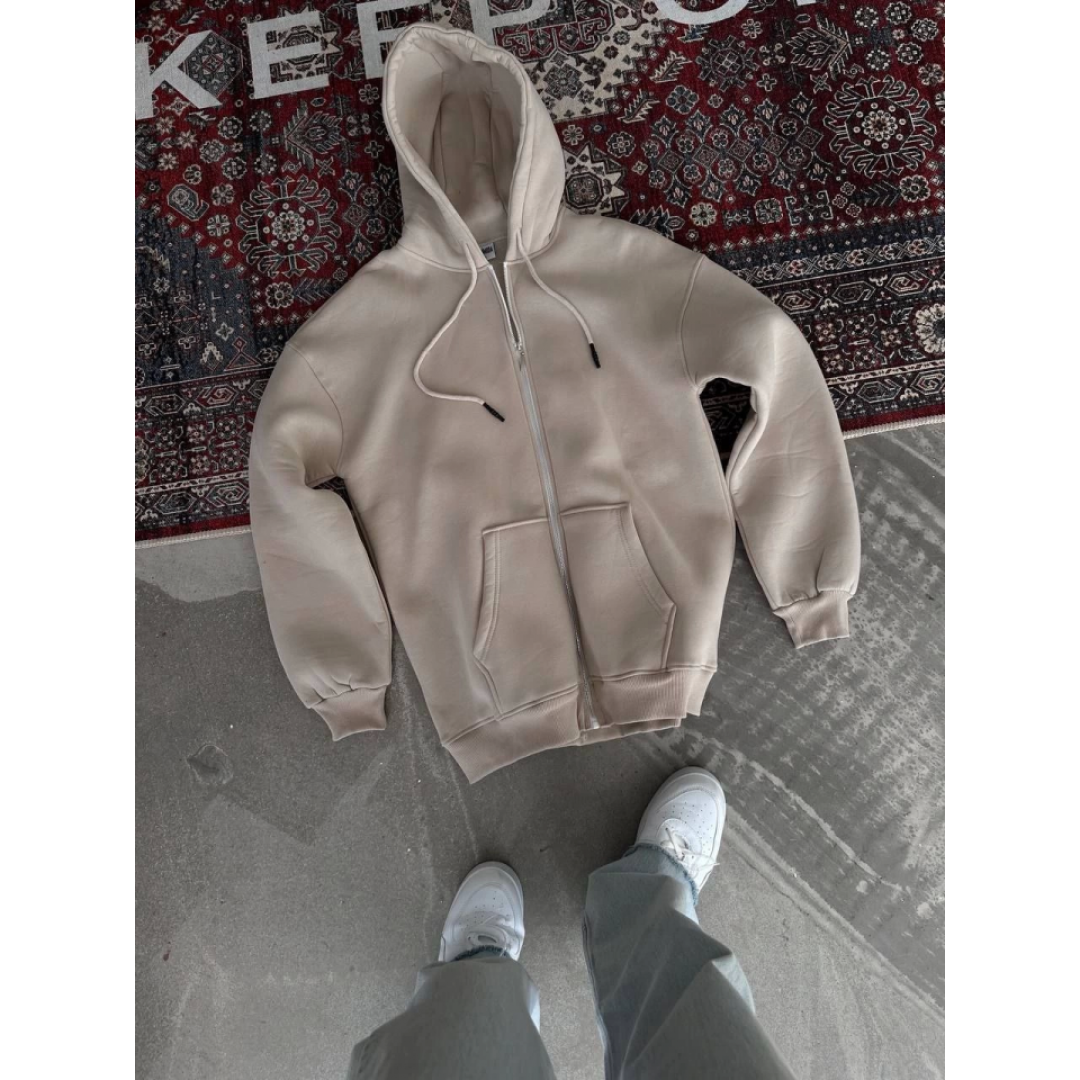 Oversize Tam Fermuarlı Uzun Kol Hırka - Bej 131873 Oversize Tam Fermuarlı Uzun Kol Hırka - Bej 131873