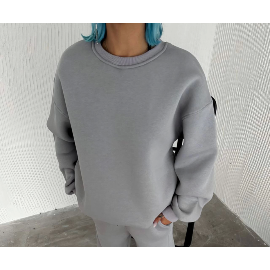 Kışlık Bisiklet Yaka Üç İplik Basic SweatShirt - Gri 131874