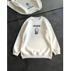 Kışlık Bisiklet Yaka Baskılı SweatShirt - Beyaz 131880 Kışlık Bisiklet Yaka Baskılı SweatShirt - Beyaz 131880