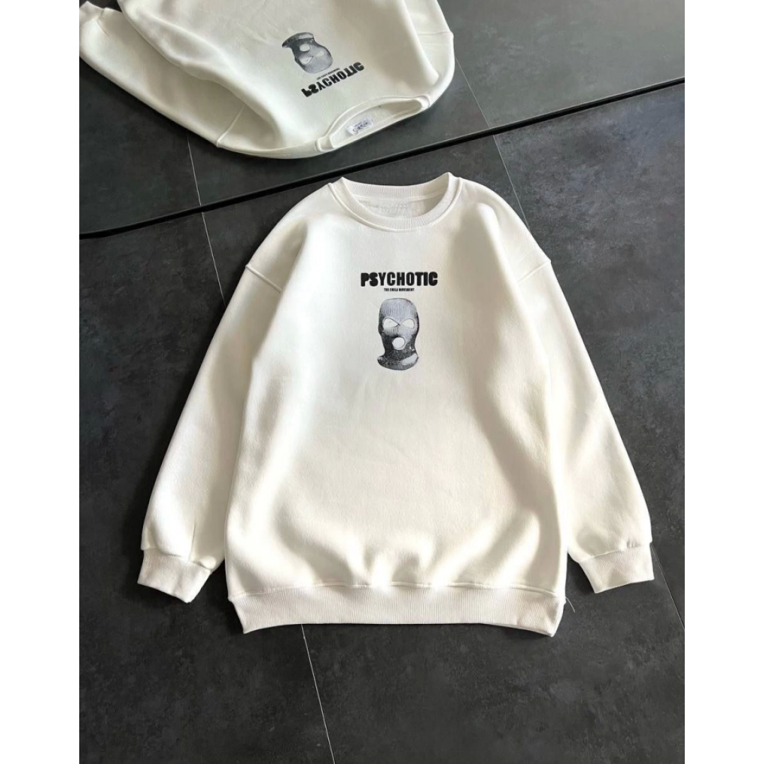 Kışlık Bisiklet Yaka Baskılı SweatShirt - Beyaz 131880 Kışlık Bisiklet Yaka Baskılı SweatShirt - Beyaz 131880