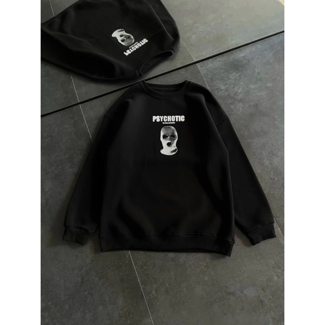 Kışlık Bisiklet Yaka Baskılı SweatShirt - Siyah - 131881 Kışlık Bisiklet Yaka Baskılı SweatShirt - Siyah - 131881