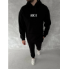 Uzun Kol Kapşonlu Göğüs Baskılı SweatShirt - Siyah 131883