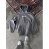 Uzun Kol Kapşonlu Göğüs Baskılı SweatShirt - Gri 131887