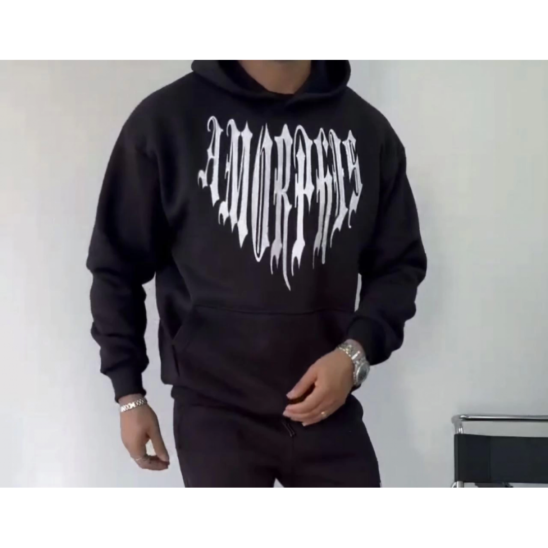 Uzun Kol Kapşonlu Baskılı SweatShirt - Siyah 131957
