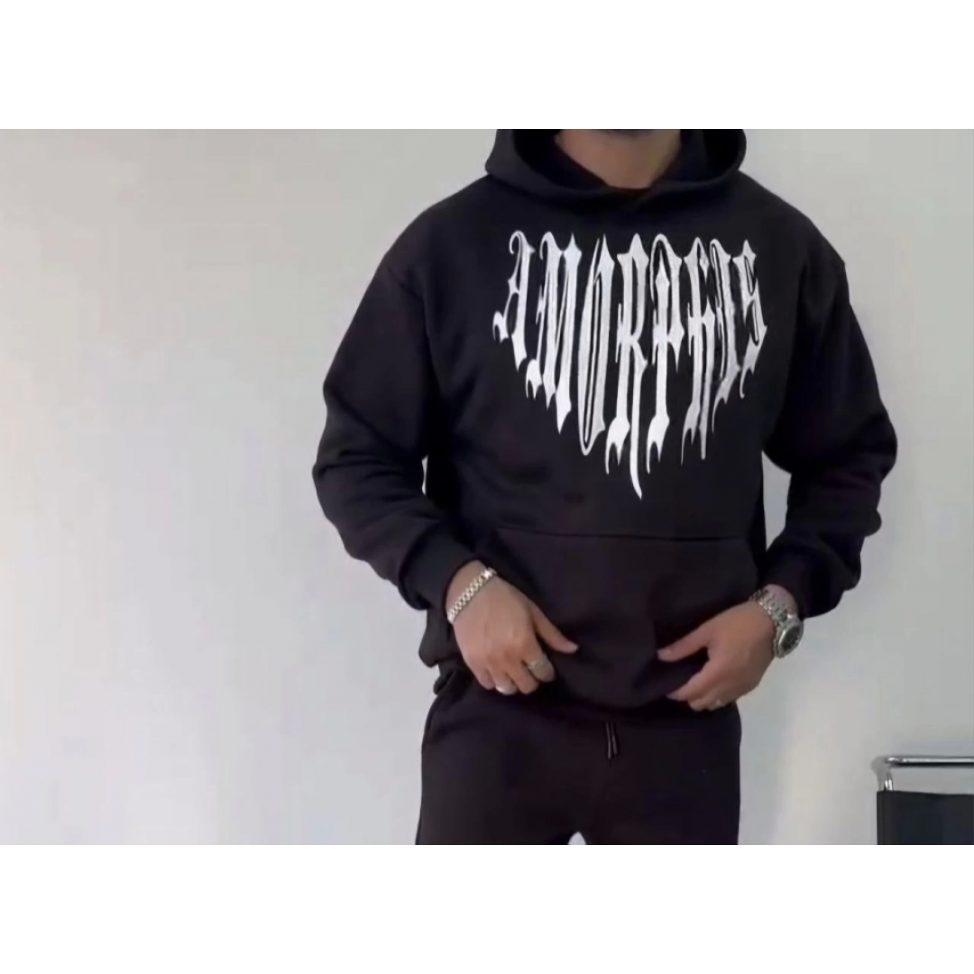 Uzun Kol Kapşonlu Baskılı SweatShirt - Siyah 131957