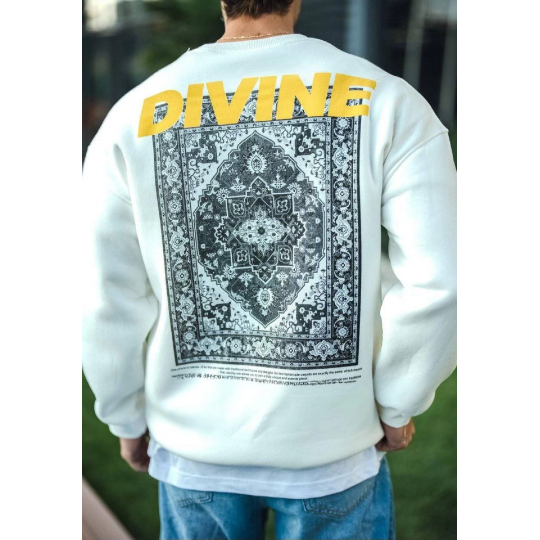 Kışlık Bisiklet Yaka Baskılı SweatShirt - Beyaz 132029 Kışlık Bisiklet Yaka Baskılı SweatShirt - Beyaz 132029
