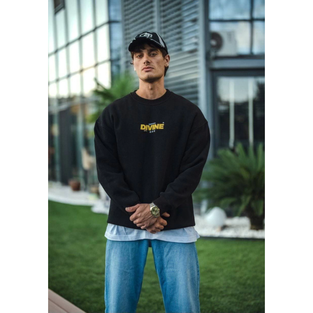 Kışlık Bisiklet Yaka Baskılı SweatShirt - Siyah 132030 Kışlık Bisiklet Yaka Baskılı SweatShirt - Siyah 132030