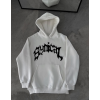 Üç İplik Kapşonlu Baskılı Oversize SweatShirt-  Beyaz 132930