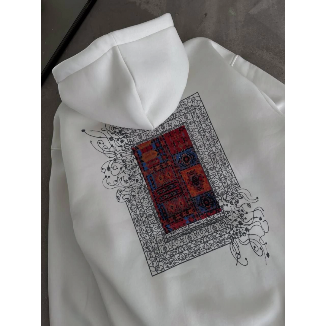 Uzun Kol Kapşonlu Ön Ve Arka Baskılı SweatShirt - Beyaz 132931
