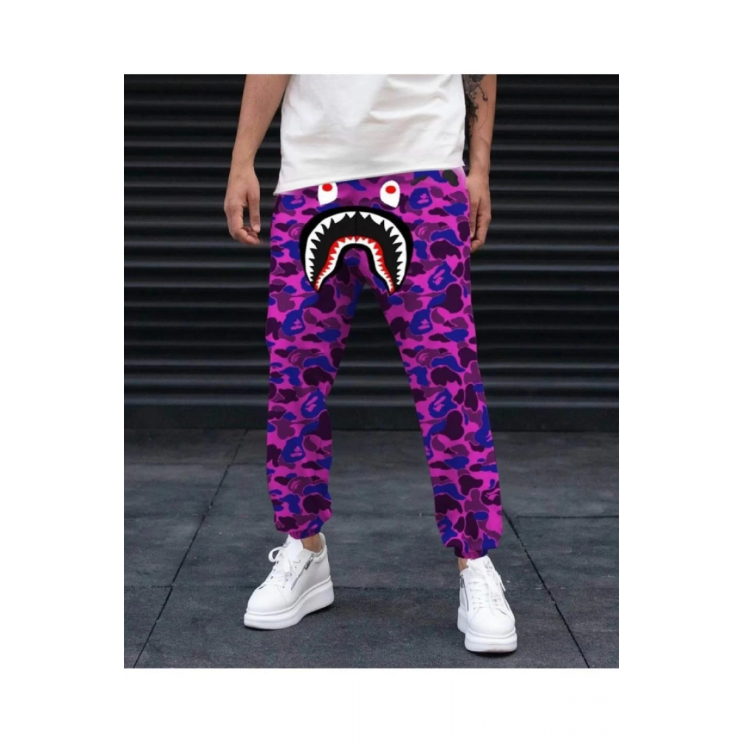 Unisex Pubg Bape X Shark Eşofman Altı - Mor 132972