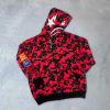 Unisex 2 İplik Bape Kapüşonu Fermuarlı Hırka - Kırmızı 132974
