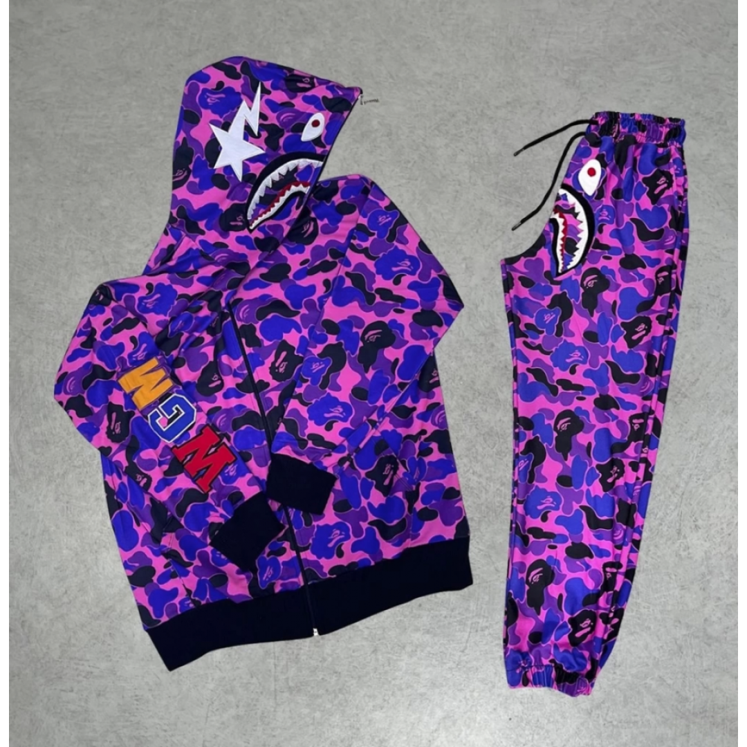 Unisex Pubg Bape X Shark Eşofman Takımı - Mor 133010 Unisex Pubg Bape X Shark Eşofman Takımı - Mor 133010