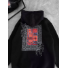 Uzun Kol Kapşonlu Ön Ve Arka Baskılı SweatShirt - Siyah 133016