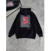 Uzun Kol Kapşonlu Ön Ve Arka Baskılı SweatShirt - Siyah 133016