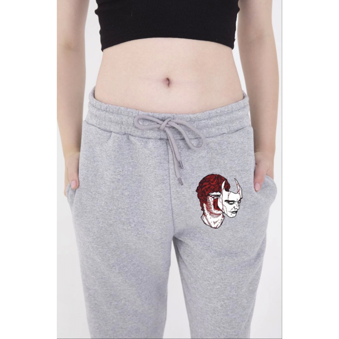 Lastikli Baskılı Eşofman Pantolon - Gri