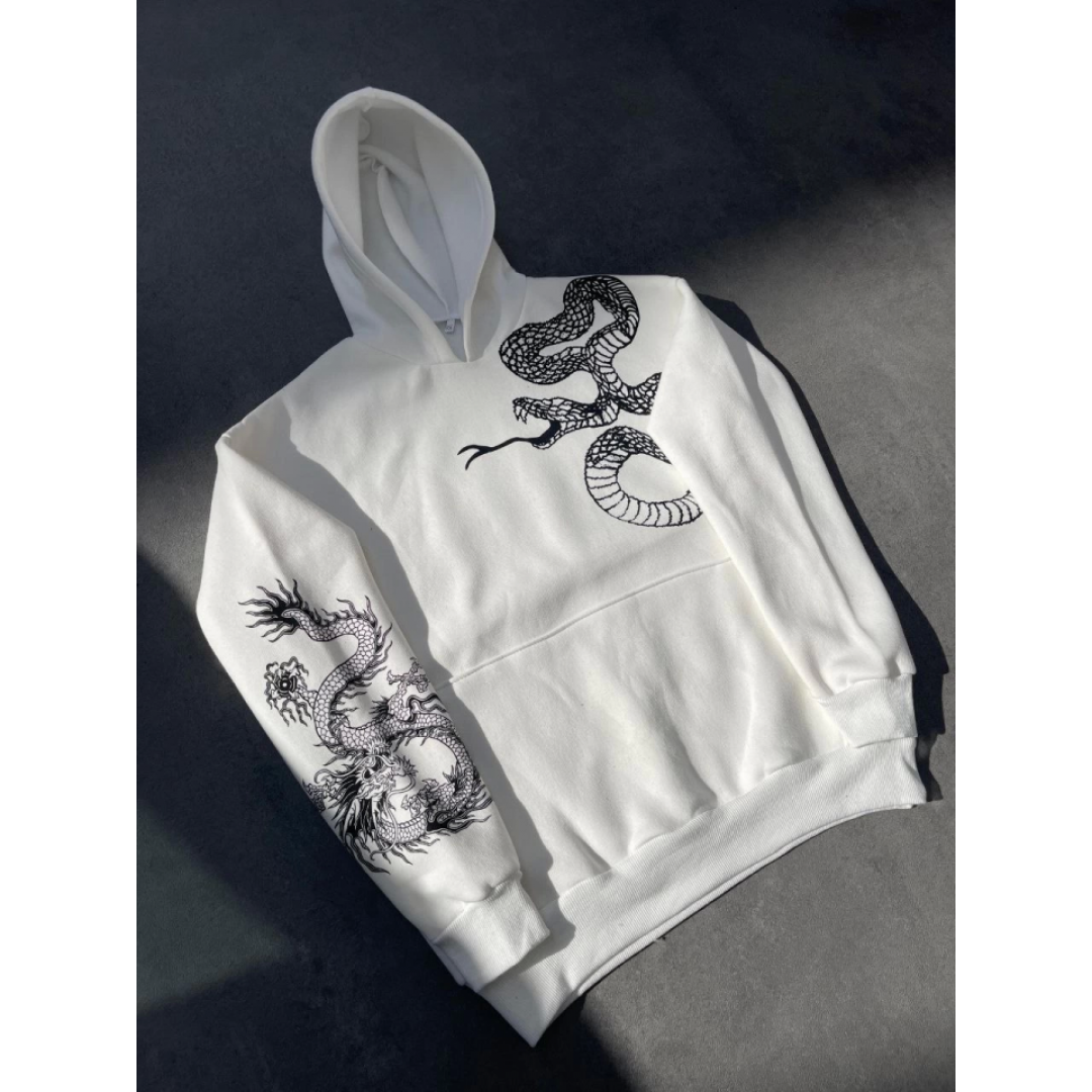Uzun Kol Kapşonlu Baskılı SweatShirt - Beyaz 133157