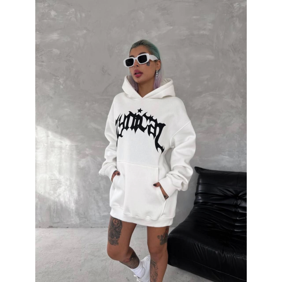 Unisex Üç İplik Kapşonlu Baskılı SweatShirt - Beyaz 133161 Unisex Üç İplik Kapşonlu Baskılı SweatShirt - Beyaz 133161