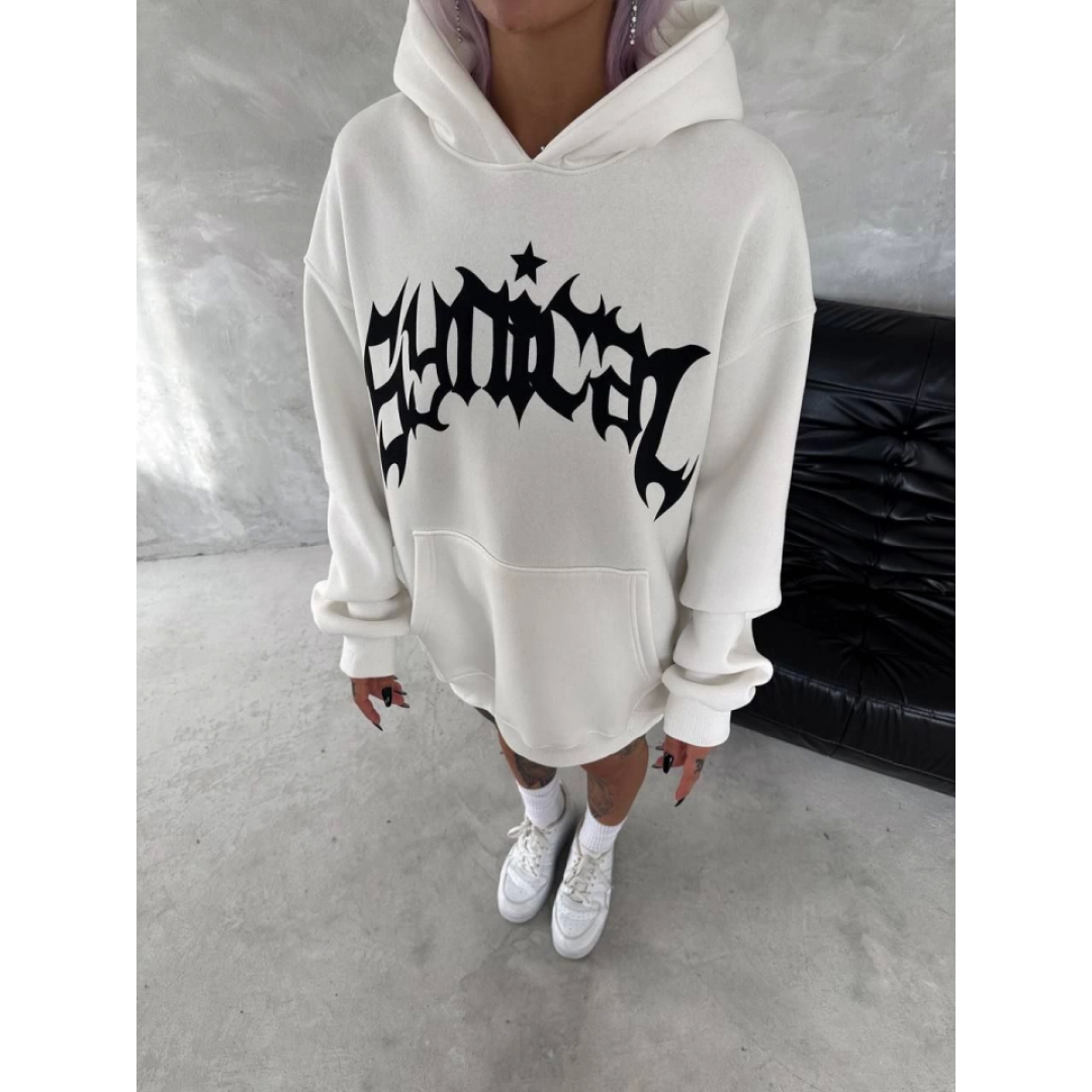 Unisex Üç İplik Kapşonlu Baskılı SweatShirt - Beyaz 133161 Unisex Üç İplik Kapşonlu Baskılı SweatShirt - Beyaz 133161