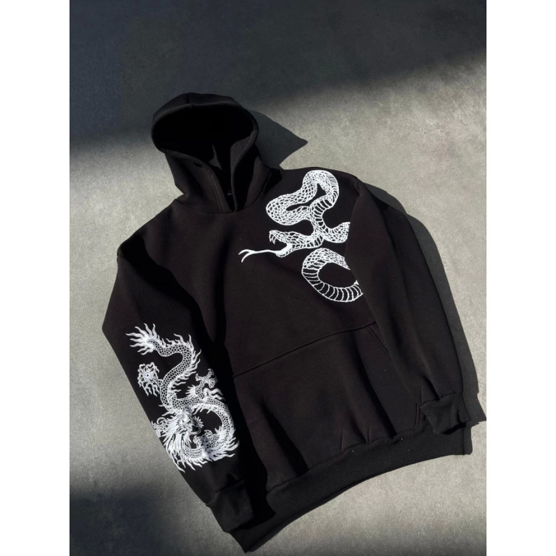 Uzun Kol Kapşonlu Baskılı SweatShirt - Siyah 133163 Uzun Kol Kapşonlu Baskılı SweatShirt - Siyah 133163
