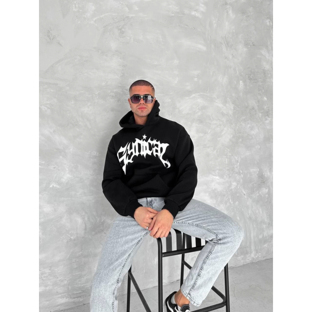 Unisex Üç İplik Kapşonlu Baskılı SweatShirt - Siyah 133167 Unisex Üç İplik Kapşonlu Baskılı SweatShirt - Siyah 133167