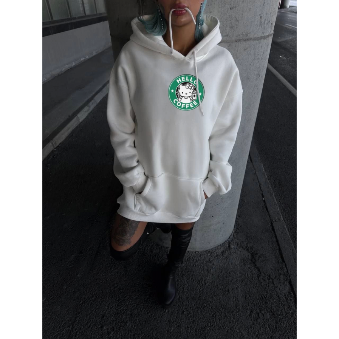 Üç İplik Penye Uzun Kol Kapşonlu SweatShirt - Beyaz 133928 Üç İplik Penye Uzun Kol Kapşonlu SweatShirt - Beyaz 133928