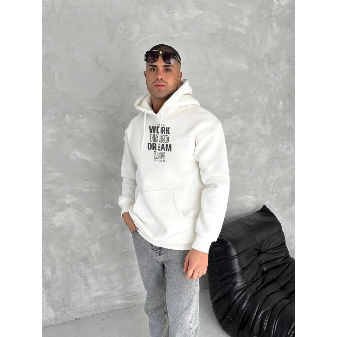 Kışlık Üç İplik Kapşonlu SweatShirt - Beyaz 134223