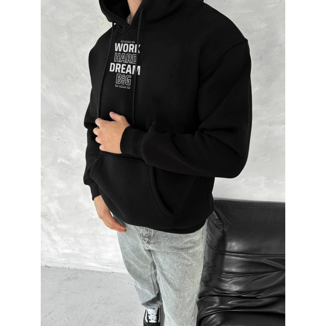 Kışlık Üç İplik Kapşonlu SweatShirt - Siyah 134224