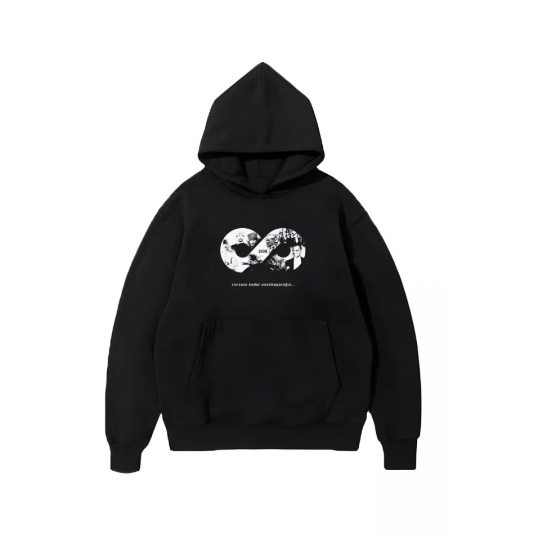 10 Kasıma Özel Üç İplik Kapşonlu Baskılı SweatShirt - Siyah 134676 10 Kasıma Özel Üç İplik Kapşonlu Baskılı SweatShirt - Siyah 134676