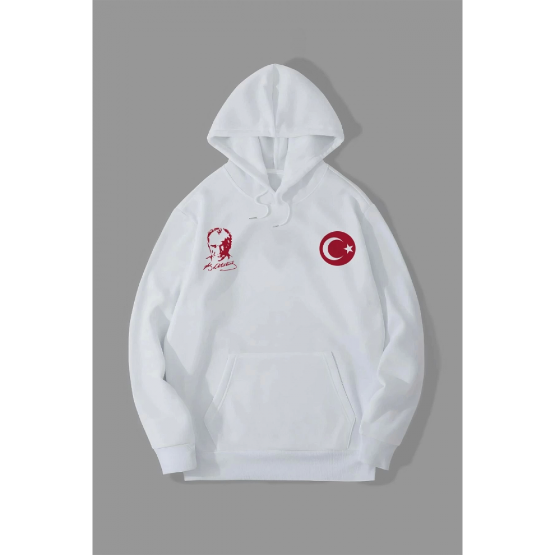 10 Kasıma Özel Üç İplik Kapşonlu Baskılı SweatShirt - Beyaz 134814 10 Kasıma Özel Üç İplik Kapşonlu Baskılı SweatShirt - Beyaz 134814