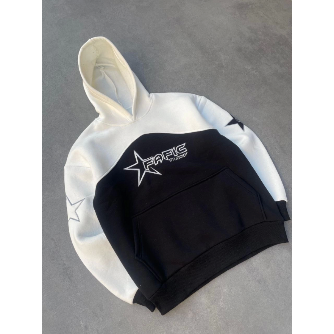 Parçalı Nakış İşlemelı Kapşonlu SweatShirt - Beyaz - 134820 Parçalı Nakış İşlemelı Kapşonlu SweatShirt - Beyaz - 134820