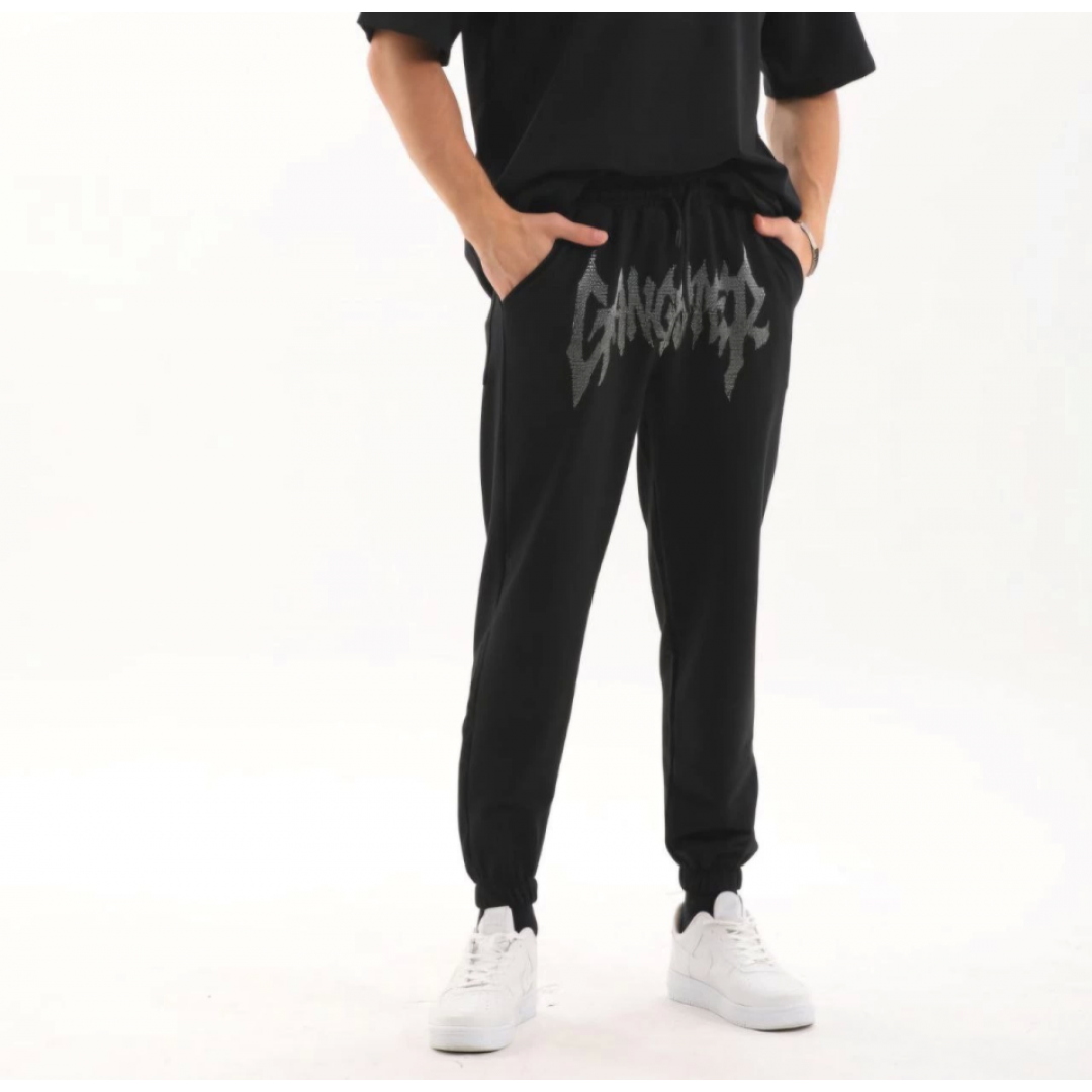 Unisex Taş Detaylı Eşofman Altı - Siyah