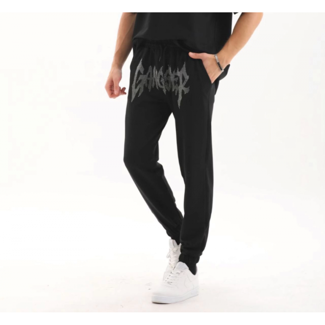Unisex Taş Detaylı Eşofman Altı - Siyah 134860 Unisex Taş Detaylı Eşofman Altı - Siyah 134860