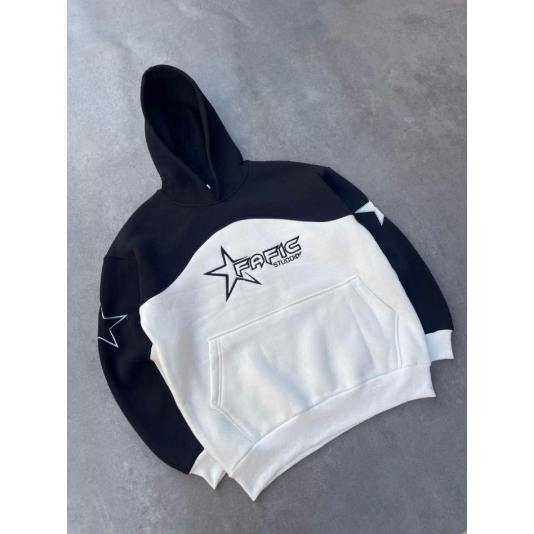 Parçalı Nakış İşlemelı Kapşonlu SweatShirt - Siyah 135170 Parçalı Nakış İşlemelı Kapşonlu SweatShirt - Siyah 135170
