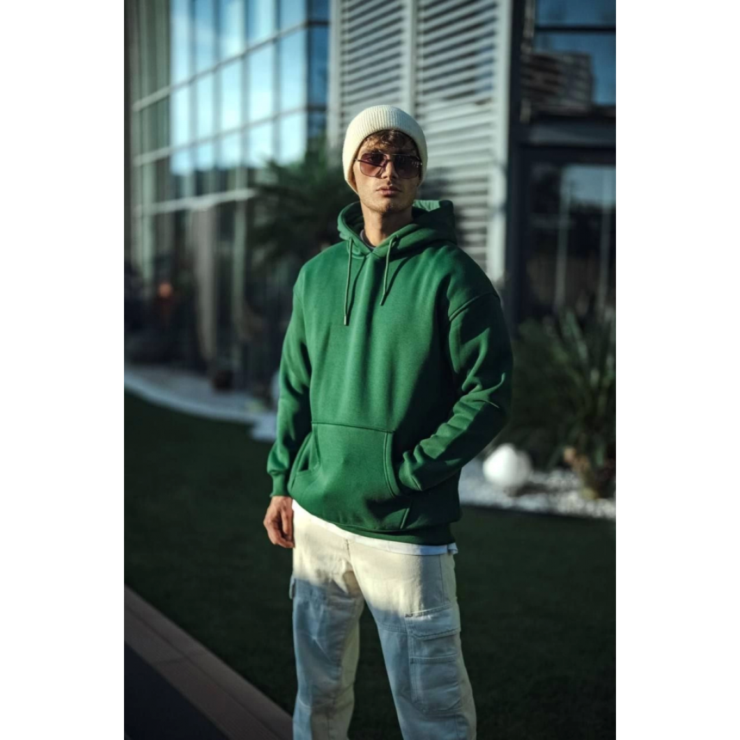 Üç İplik Penye Kapşonlu Basic SweatShirt - Haki 136076 Üç İplik Penye Kapşonlu Basic SweatShirt - Haki 136076