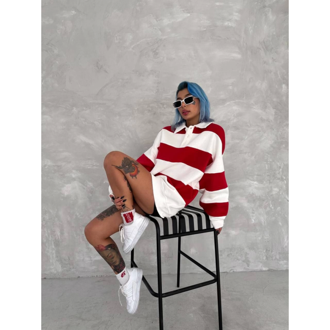 Unisex Üç İplik Parçalı Yakalı SweatShirt - Kırmızı 136574 Unisex Üç İplik Parçalı Yakalı SweatShirt - Kırmızı 136574