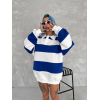 Unisex Üç İplik Parçalı Yakalı SweatShirt - Mavi 136575