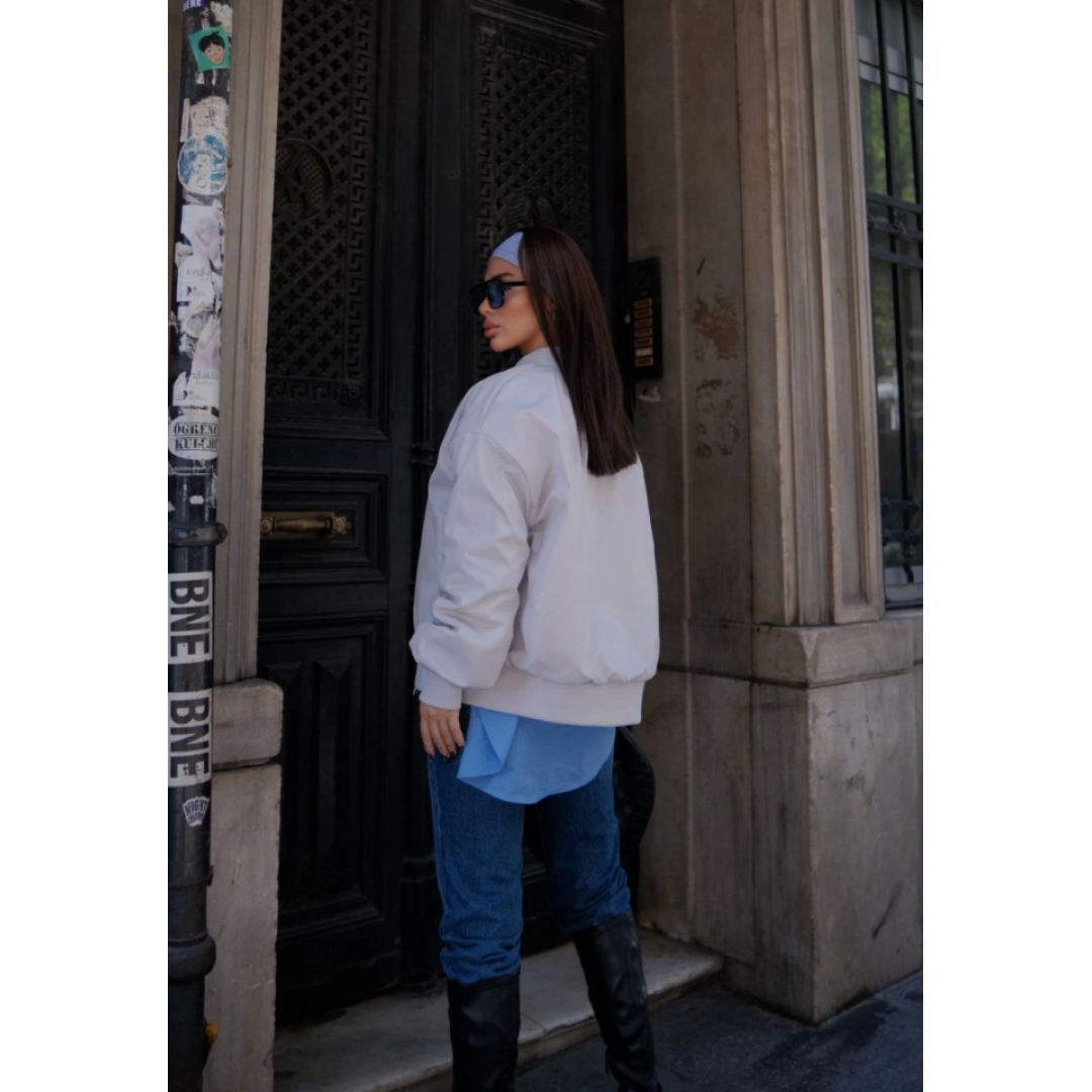 Cepli Bomber Ceket Mont - Beyaz 137950 Cepli Bomber Ceket Mont - Beyaz 137950