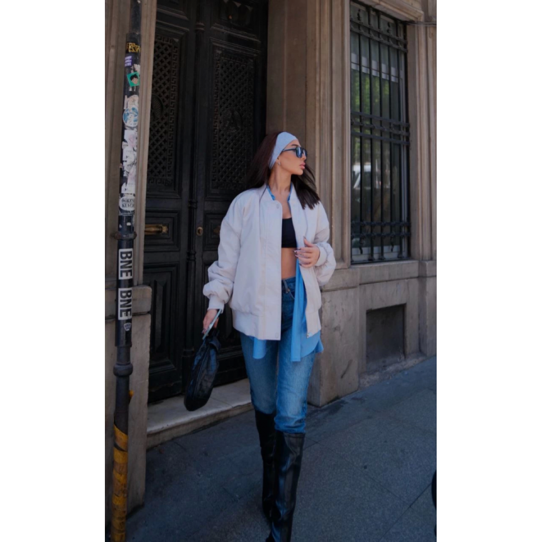 Cepli Bomber Ceket Mont - Beyaz 137950 Cepli Bomber Ceket Mont - Beyaz 137950