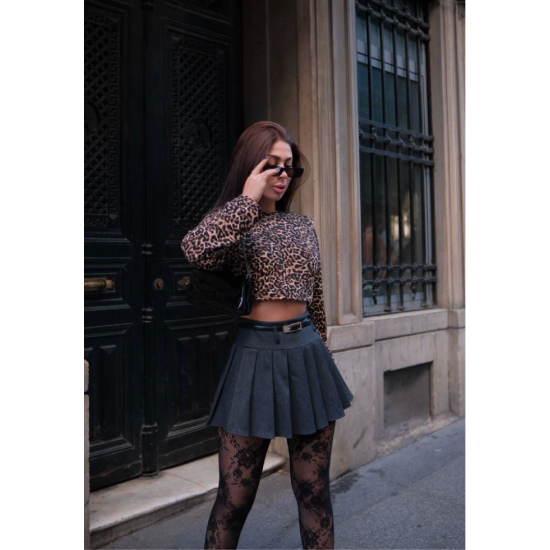 Leopar Desenli Uzun Kollu Crop - Leopar 137954 Leopar Desenli Uzun Kollu Crop - Leopar 137954